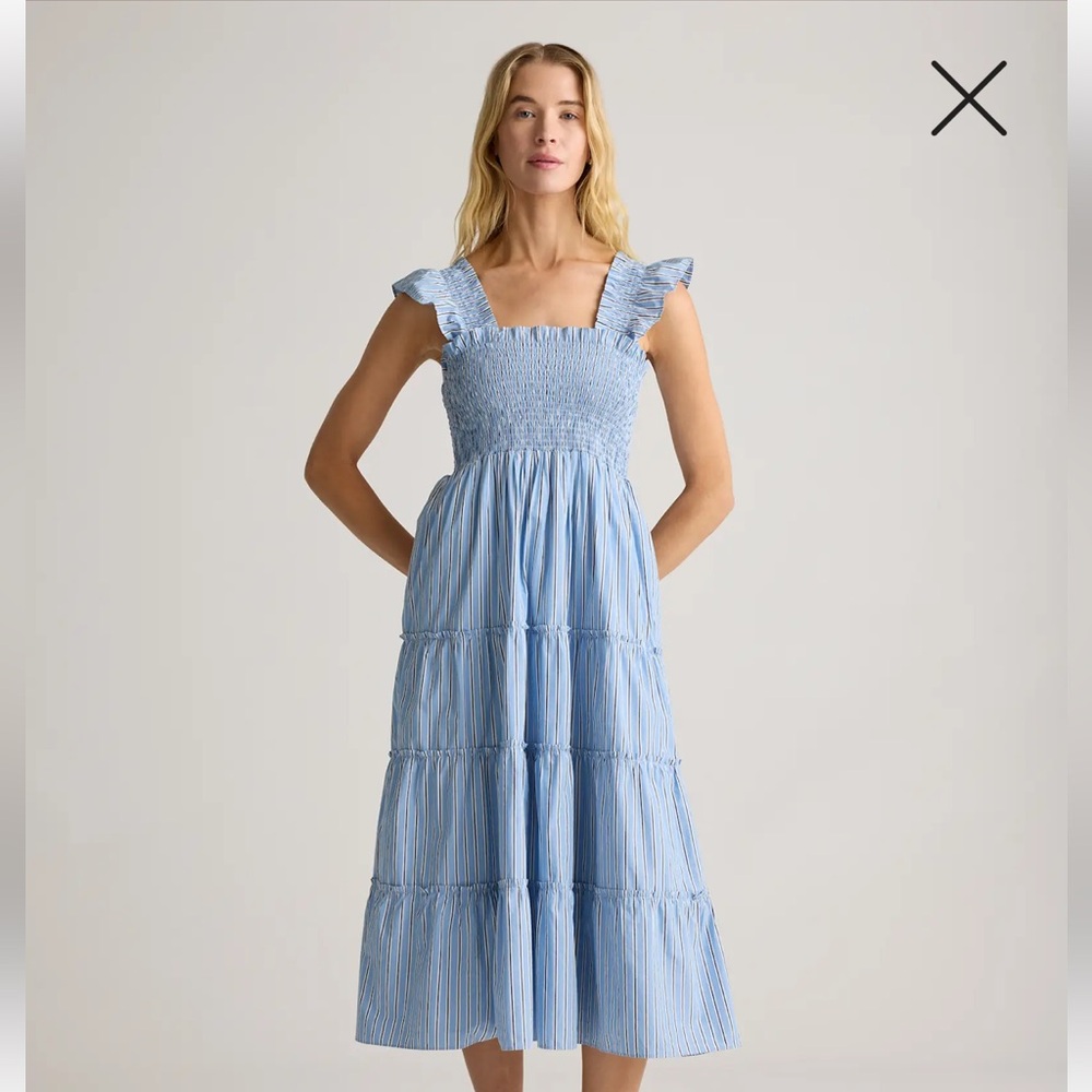 Quince 100% organic cotton poplin smocked  Midi Dress